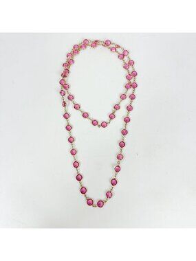 Swarovski Gold Tone Open Pink Bezel Crystals Necklace 34